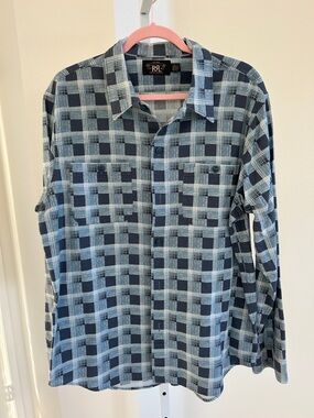 Ralph Lauren Double RL Light and Dark Printed Blue Plaid Button-Down Shirt